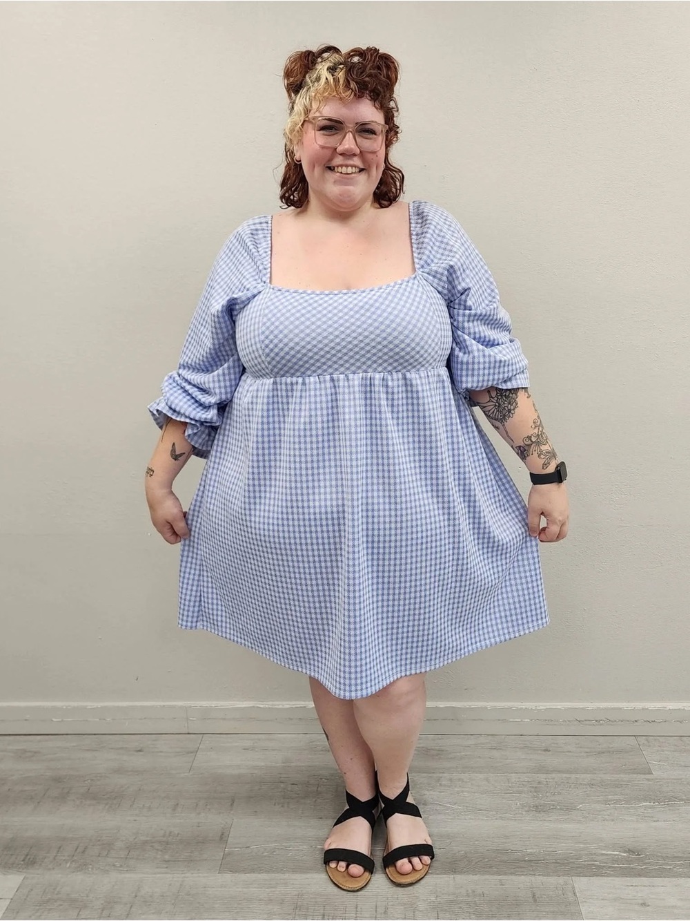 Sugarfox Blue & White Gingham Mini Dress - Size 22